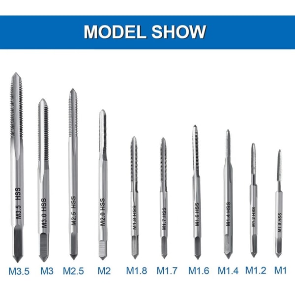 10 stk. ur-tappehuller, mini-fløjtetappe, metriske lige fløjtetappe, M1-M3.5 grovgevind