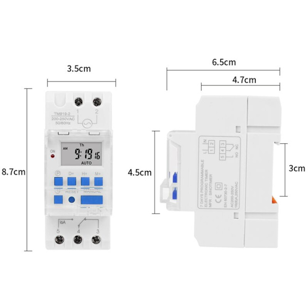 2 st TM919A-2 Programmerbara Digitala Tidfördröjningsrelä Timerkontroll AC 220V 16A DIN-skena