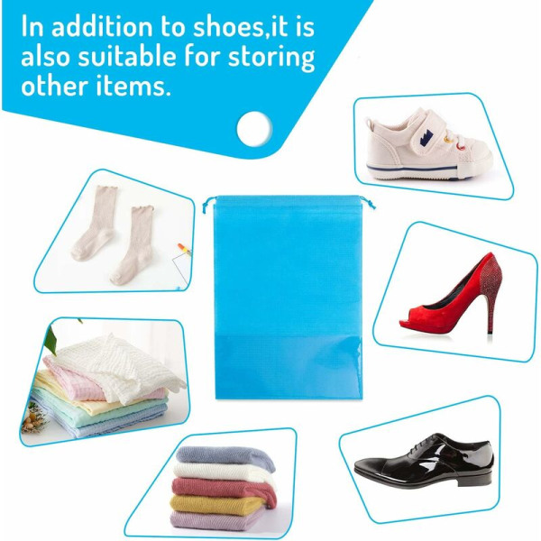 15 st reseväskor för skor, stor skoförvaringspåse, non-woven tyg med genomskinligt fönster för män och kvinnor (himmelsblå)-