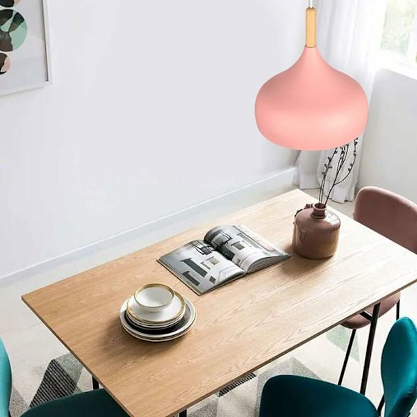 Hengende lampe i retro-stil, 24 cm, moderne skandinavisk design, dråpeformet taklampe, E27, metall og tre, pendellampe for soverom, spisestue
