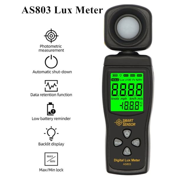 Lux Meter AS803 Lux Meter Lysintensitetsmåling Luxmeter Luminans Tester SMART SENSOR Digital Spektrometer