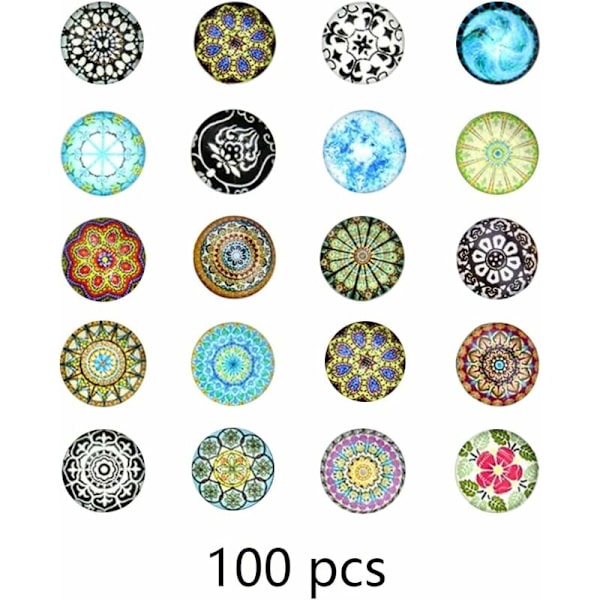 Glaspärlor Stenar 100 st Glas Cabochons Blandad Färg Färgglada Runda Dekorativa Granuler Tryckta Glaspärlor för Hantverk -