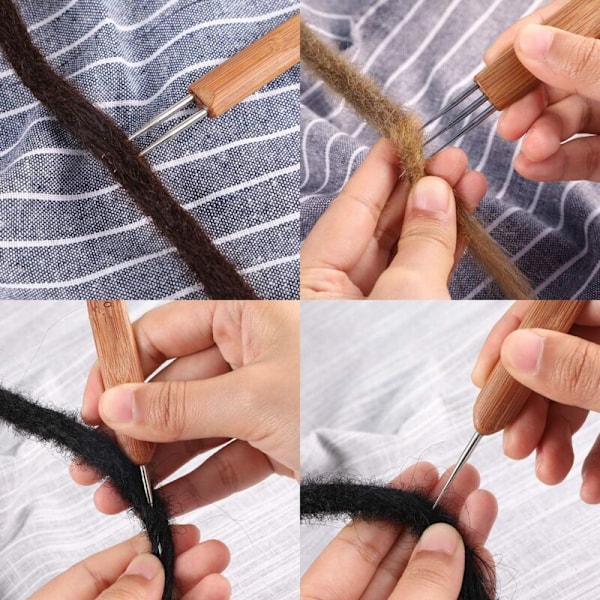 3 stk. Bambus Hæklenåle til 0,75 mm Dreadlocks med 1 Hæklenål, 2 Hæklenåle, 3 Hæklenåle