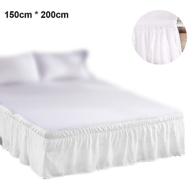 Vit wraparound Dust Ruffle Bed Kjol, 150 x 200 cm Drop, Lätt att installera, Skrynk- och blekningsbeständig, Maskintvättbar