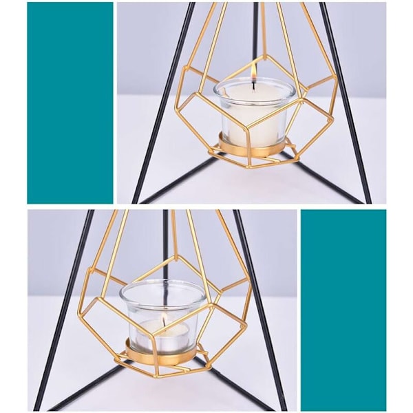 Ljusstakar Dekoration, Geometrisk Tealight Ljusstake med Glaskopp och Display Stativ, Metall Geometrisk Glas Ljusstake, Ljusstakar för Hom