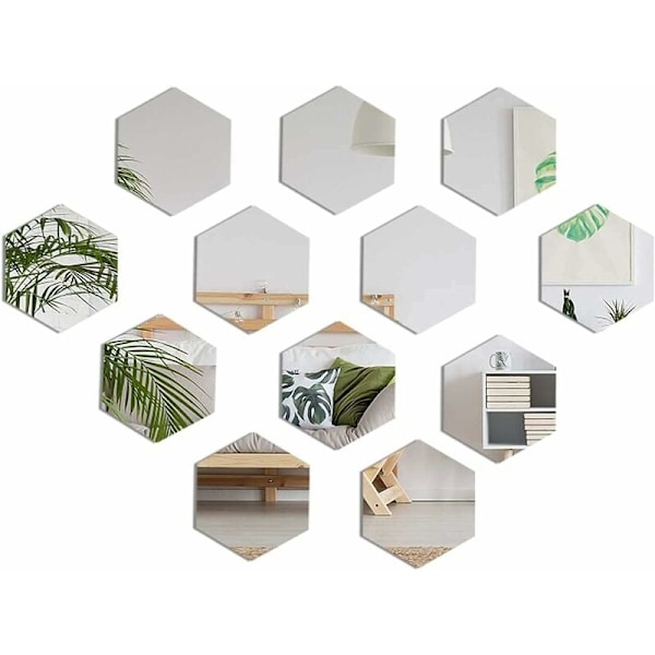 Vägg Spegelklistermärken, 12 Stycken Akryl Spegelklistermärken Avtagbara Hexagon Väggspegelklistermärken för TV Bakgrundsdekoration Sovrum Ingång Vardagsrum