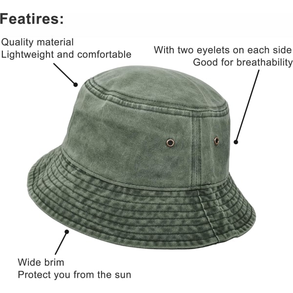 Fiskarhatt, bred brättad tvättad denimbomull utomhussolhatt platt hatt lämplig för fiskevandring strandsport