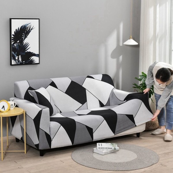 Sort og hvidt sofaovertræk til polyester elastiske sofaovertræk sofa stolbeskytter (M)