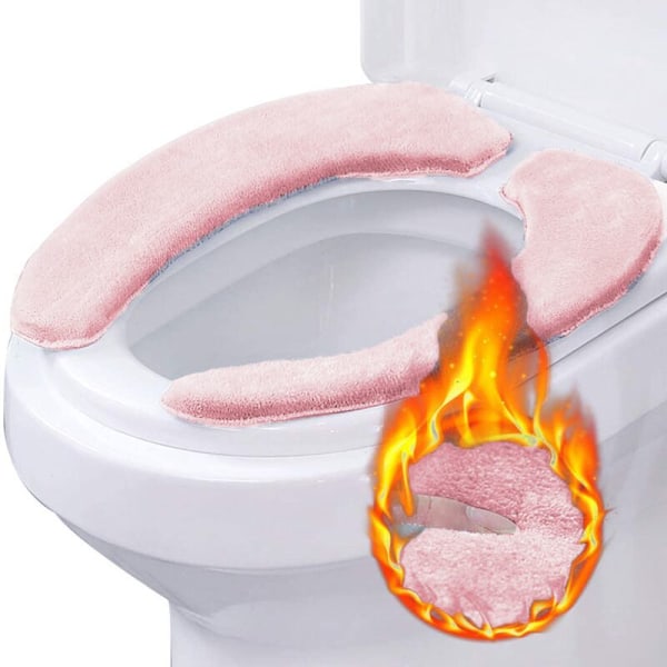 1 pari wc-istuintyynyä, paksu pehmustettu aikuisten cover, lämmin pehmeä ja pörröinen pyöreä pitkänomainen, pestävä kertakäyttöinen wc-matto, vaaleanpunainen