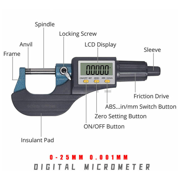 Electronic Micrometer Micrometer Wall Thickness Micrometer Digital Micrometer 0-25mm 0.001MM