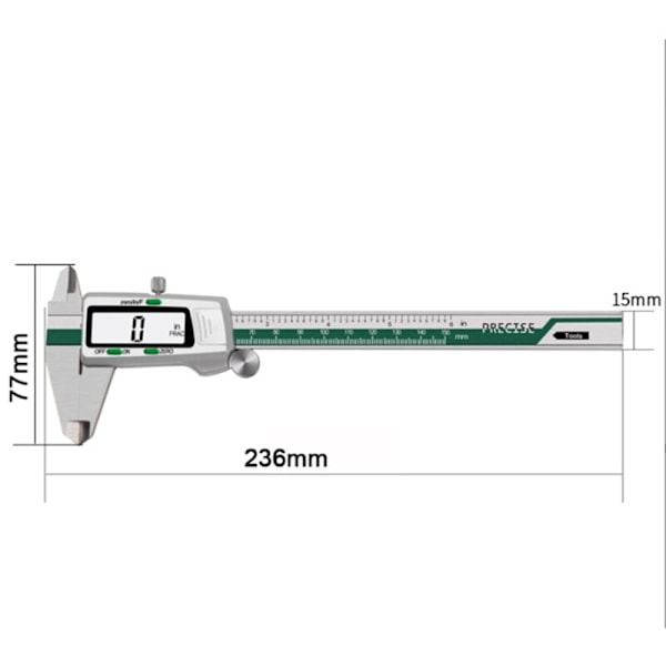 Digital Målestok i Rustfrit Stål med LCD-Skærm 0-150 mm 1/64 Brøk/MM/Tomme Vandafvisende