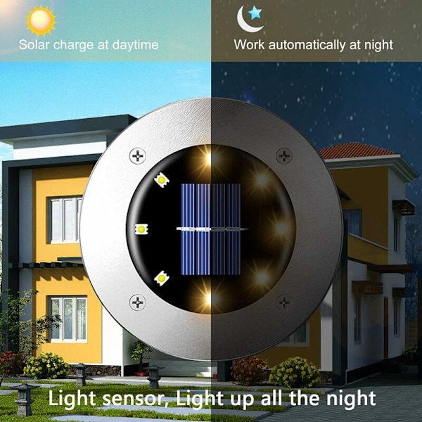 Solcellelys Utendørs, 8 Stykker Solcellelys Utendørs Vanntette 8LED Solcelle Innfelt Lys for Gangvei (Varmt Hvit) HIASDFLS