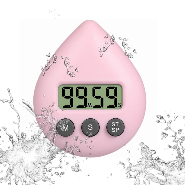 Quiet No Tick Batteridrevet bruser timer, vandtæt digital timer, lille størrelse sød timer med sugekop (pink)