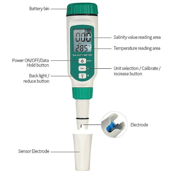 Bärbar salthaltsmätare handhållen atc salinometer halometer saltmätare för saltvatten pool mat salt akvarium testare