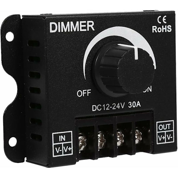Bredt udvalg af dæmpningskontakt, ON/OFF-kontakt med sort aluminiumhus, maks. 30A dæmper, skiftecontroller til LED-strimmel enkelt farve (DC1224V)
