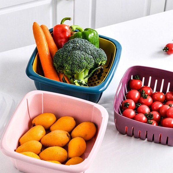 Gul Multifunksjonell Kjøleskap, Forseglet Avløp, Friskholdingsboks, Dobbeltlags Frukt- og Grønnsakskurv