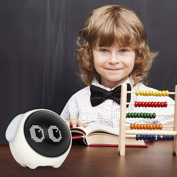 Barnens digitala väckarklocka, söt emoji-väckarklocka för barn, 5 röster, snooze-funktion, datum, temperatur, 12/24 timmar, barnklocka med röstaktiverad Ni