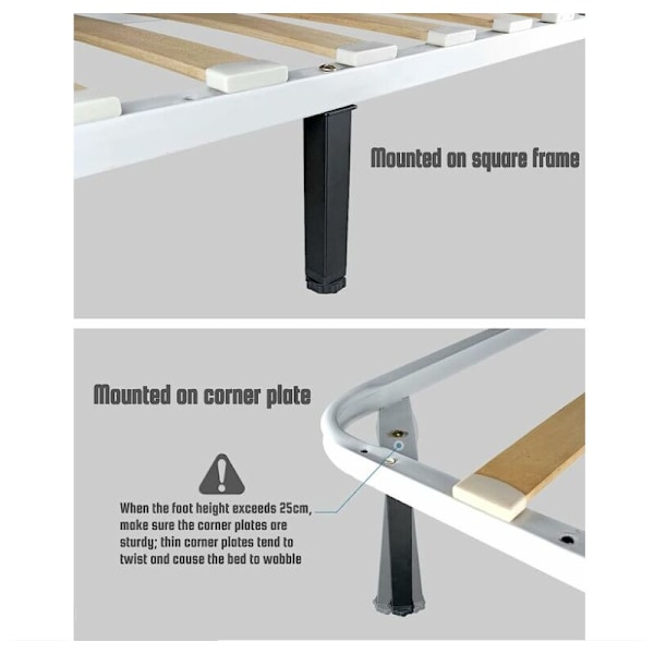 4 st. Sängben i Metall, Skruvbara, Universellt Passande för Sängbotten, Möbelben Svart, Sängben Utan Borrning, Justerbar Höjd: 20 cm (+