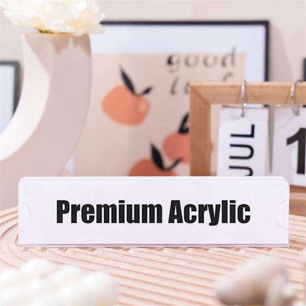 Premium Akryl Navneskilt Holder, 2 X 8 Tommer, Klar Akryl Plast Skilt Holder Ramme, Veggmontert Navneskilt for Kontor,