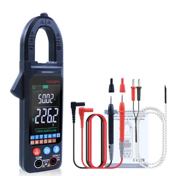 DC/AC Digitalt Tangamperemeter 6000 Teller 400A Amp Multimeter Stor Fargeskjerm Spenningstester FS8330Pro Svart