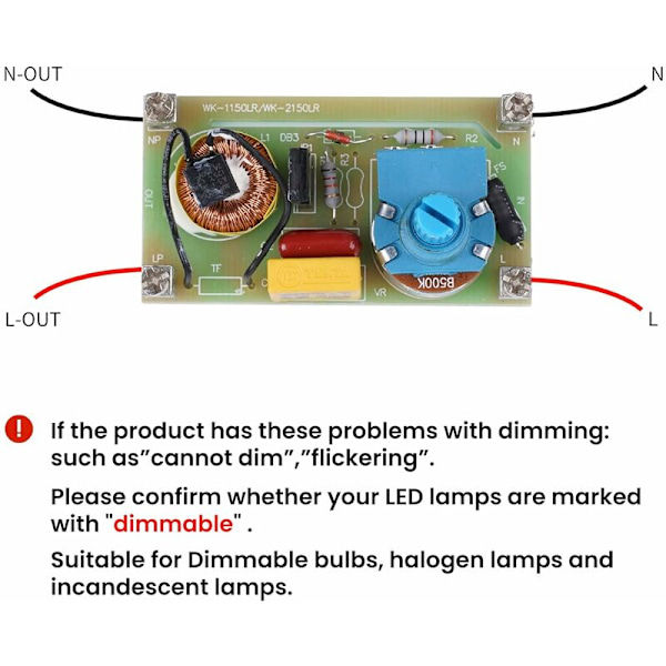 Dimbar dimmer 1W - 150W dimbar LED-glödlampa På/Av AC220-240V/Mellanliggande serie utom 1W Tyst (Metallögla med roterande kontroll)