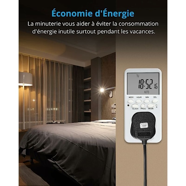 Digital Programmerbar Stikkontakt, Ugentlig Elektrisk Stikkontakt Timer med 20 Programmer, 24H Stikkontakt Timer med LCD Display Energibesparende til Hjemmet
