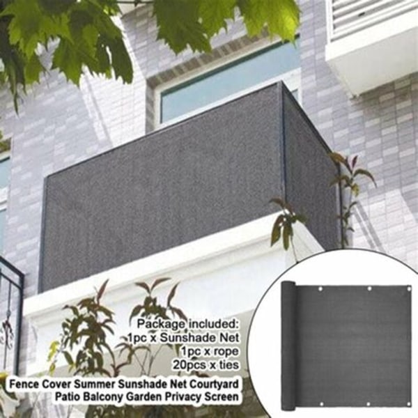 UV-bestandig balkon privatskærm, vandgennemtrængelig sommer og vinter, med 24 fastgørelsesanordninger og reb, 90 x 500 cm (sort)