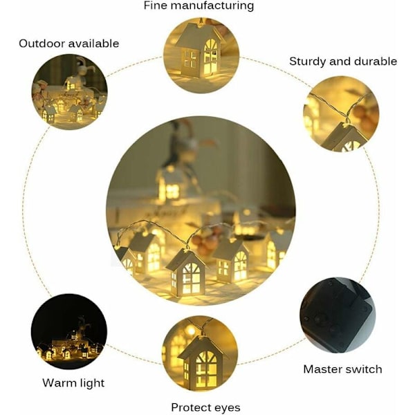 Husljus, Julgransbelysning 2m 10leds Trähus Stränglampa för inomhus, fest, uteplats, bröllop, sovrum, varmvit