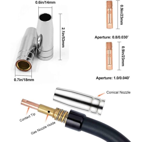 42 stk MB15 15AK Gasspidser Kontaktspidser Spids Holder 0,8/1,0mm MIG/MAG Svejsning Torch Forbrugsstoffer MIG Kontakt Spidser MIG Svejsningsmaskine