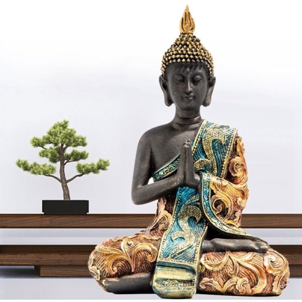 Buddha-staty Thailand Skulptur Harts Resin Handgjord Buddhism Hindu Feng Shui Figur Figur Meditation Heminredning Prydnad