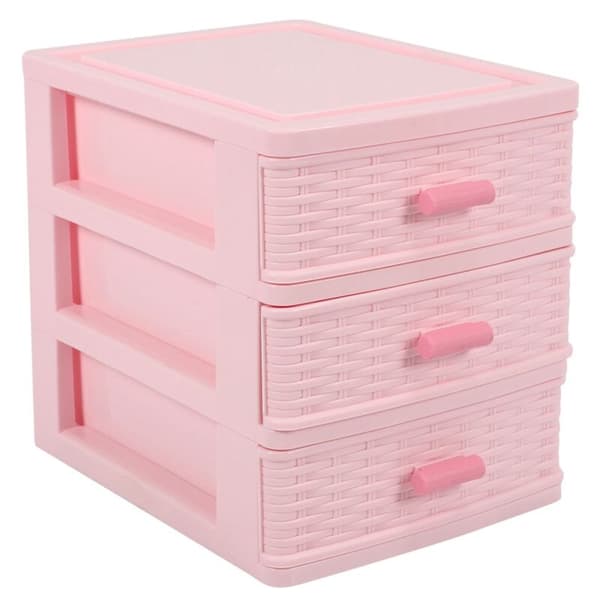Plastboks med 3 rom og skuff, rosa