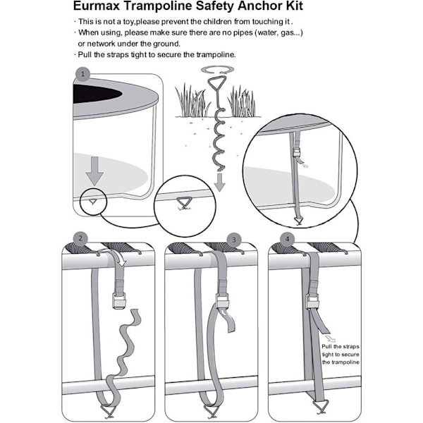 4-pack Tunga Trampolinförankringar Korkformade Stål T-krok för Trampoliner - 4-pack Bonus 4 Starka Bälten