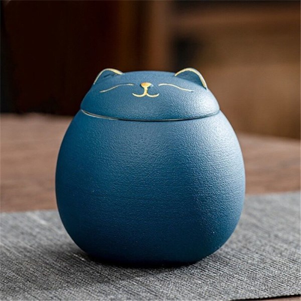 Keramisk lufttett krukke for teoppbevaring, kattform, porselen, for krydder, kaffe, nøtter B