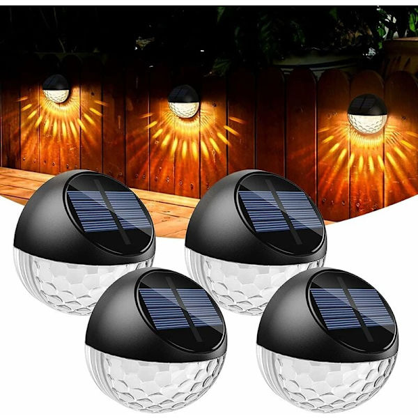Set med 4 LED-sollampor Vägglampa Utomhus IP65 Vattentät Dekorativ Vägglampa Varmvit, Staketlampa Vägg Terrass Trädgård Framdörr Trapp