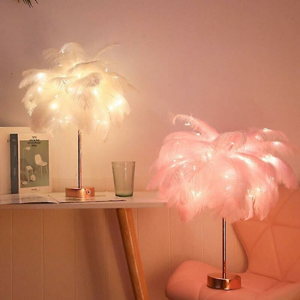 Fjäder bordslampa med fjärrkontroll USB roséguld bas för hem Rosa
