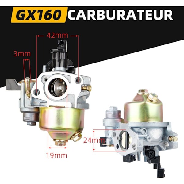 GX160 Forgaser med Luftfilter, Passer til Honda GX140 GX168 GX200 GX160 5,5 hk GX200 6,5 hk Motor, Erstatter 16100-ZH8-W61