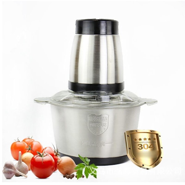Rustfrit stålfødevarehakker 2L elektrisk fødevareprocessor kødhakker blender blender maskine køkkenapparater, EU-stik