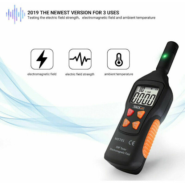 EMF-mätare Elektromagnetisk fältstrålningsdetektor, 5HZ-3500MHz med 3 nivåer av ljud- och ljuslarm - MET01