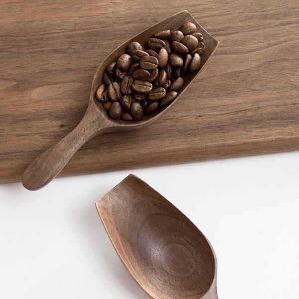 Träslev för kaffebönor i svart valnöt, helträ, grävande kaffeböneslev, tesked, träsked