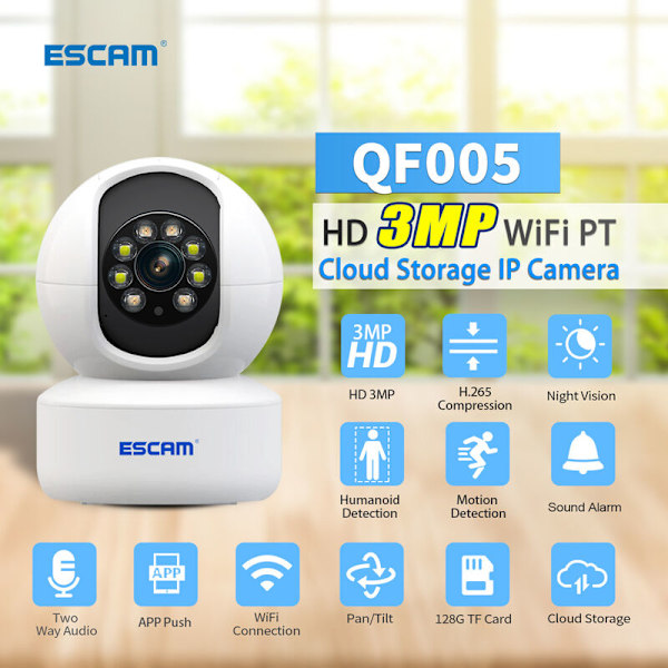 Overvågningskameraer 3MP WiFi 2.4 GHz PTZ IP Kamera Nattesyn To-vejs Stemme Humanode Detection Bevægelsessporing Lydalarm Cloud Storage