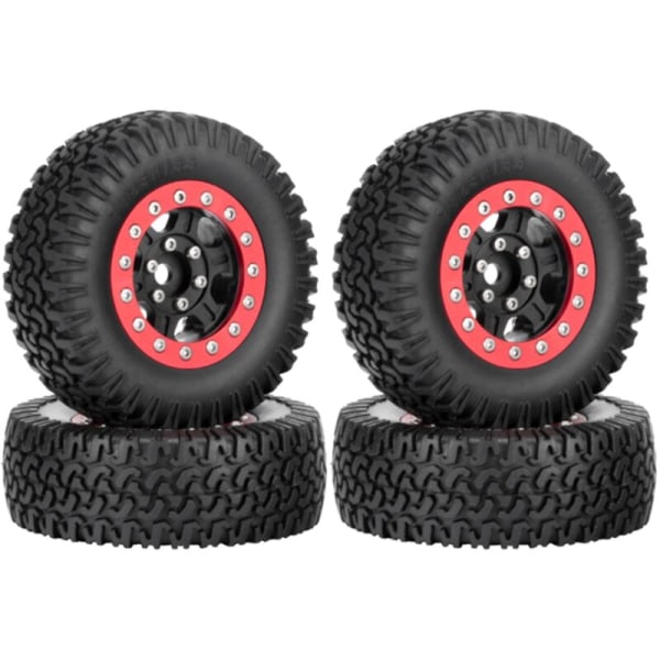 4 kpl 76mm 1.55 Metalli Beadlock -vanne ja rengassarja 1/10 RC Crawler -autoon Axial Jr D90, musta + punainen vanne
