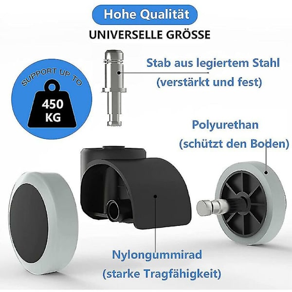 5-pak kontorstolhjul 11 mm / 22 mm erstatning hardt gulv for spillstoler, svingstoler, fl