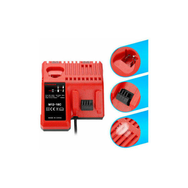 M12-18C Li-Ion Batterilader til Milwaukee 12V 14.4V 18V C1418C 48-11-1815/1828/1840 M18 M14 M12 Lithium Batteri