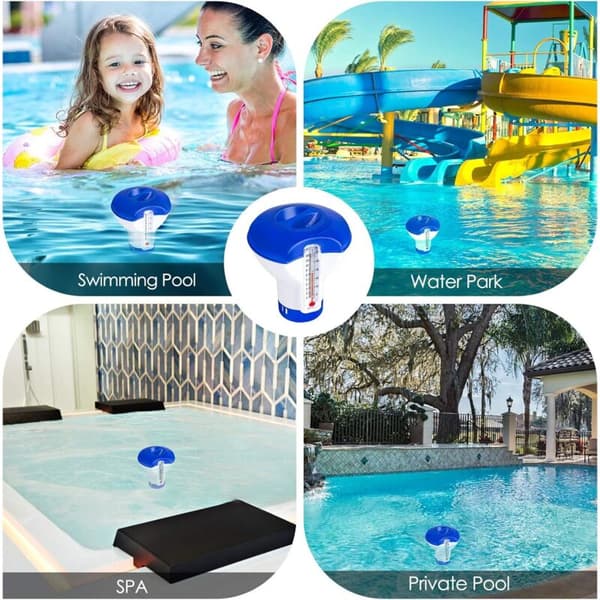 Flydende pool dispenser med termometer, automatisk doser, flydende spa-diffuser, dispenser til pool, dam, spa