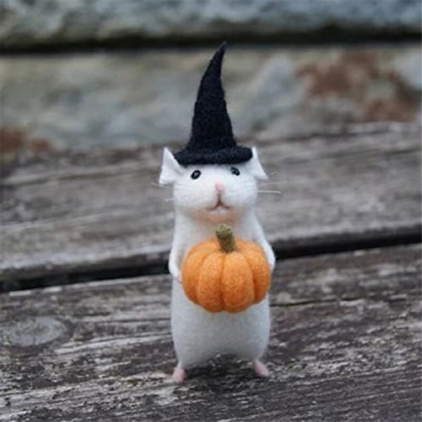 Halloween-mus med græskar, nålefiltede dyr, håndlavede uldfilt Halloween-dekorationer C