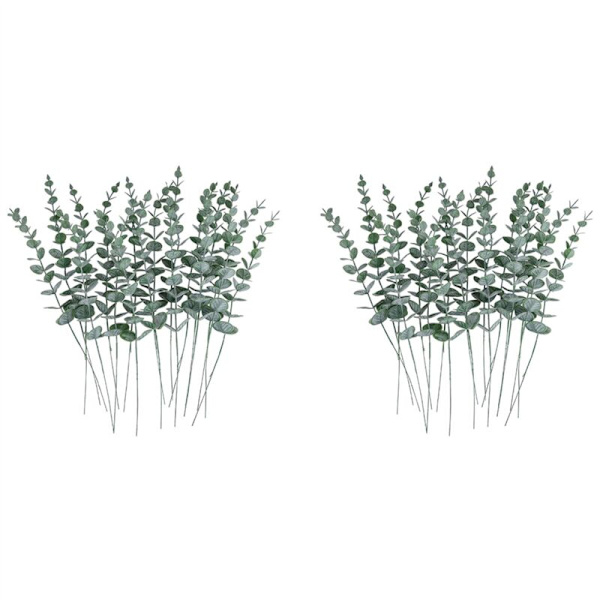 48 stk kunstige eukalyptusblader stilker ekte grå grener for hjemmekontor bryllup bankett blomsteroppsats