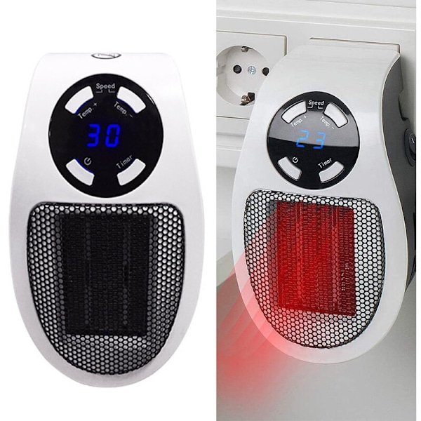 350W Väggmonterad Programmerbar Värmefläkt, Som Visats På TV, med Justerbar Termostat och Timer samt LED-Display för Kontor och Studentboende