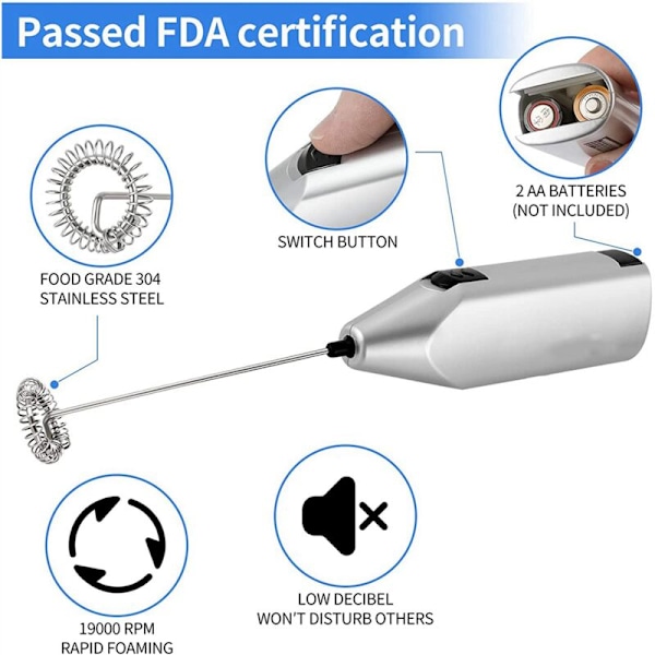 3X Mjölkskummare Handhållen Tyst Visp Mini Mixer Hög Effekt Elektrisk Skummare
