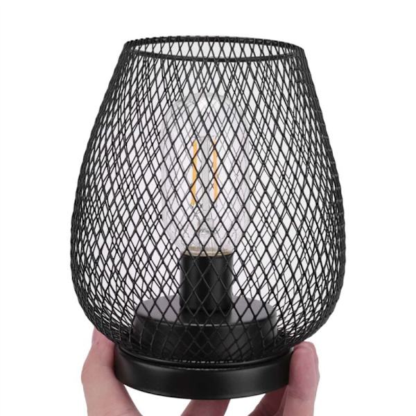 Metallbur Bordlampe, Trådløs Accentlampe med LED-pære Sengelampe Batterilys for Bryllup Hage (Eggform)