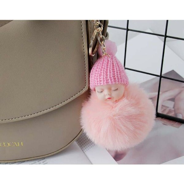 Nyckelring söt sömn fluffig bebis hårboll plysch nyckelring kupoler handväska sovande babydocka nyckelring mini nyckelring bil docka plysch supermjuk 2 stycken